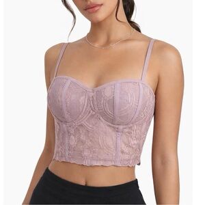 NWT Haute Monde Lilac Dusty Plum Lace Corset Bustier Top. Size M.